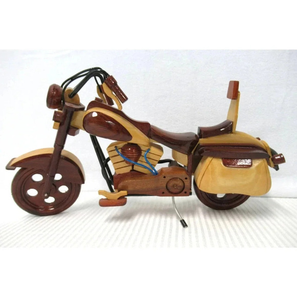 Vintage Collectable Handmade 2 Tone Wooden Motorcycle with Saddle Bags - Picture 2 of 5